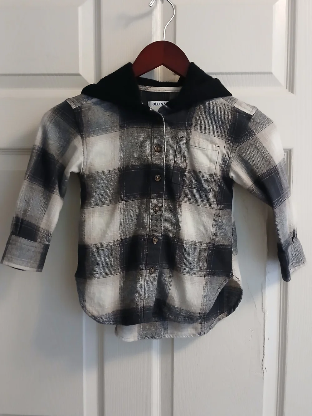 Old Navy Black & White Plaid Hooded Shirt
